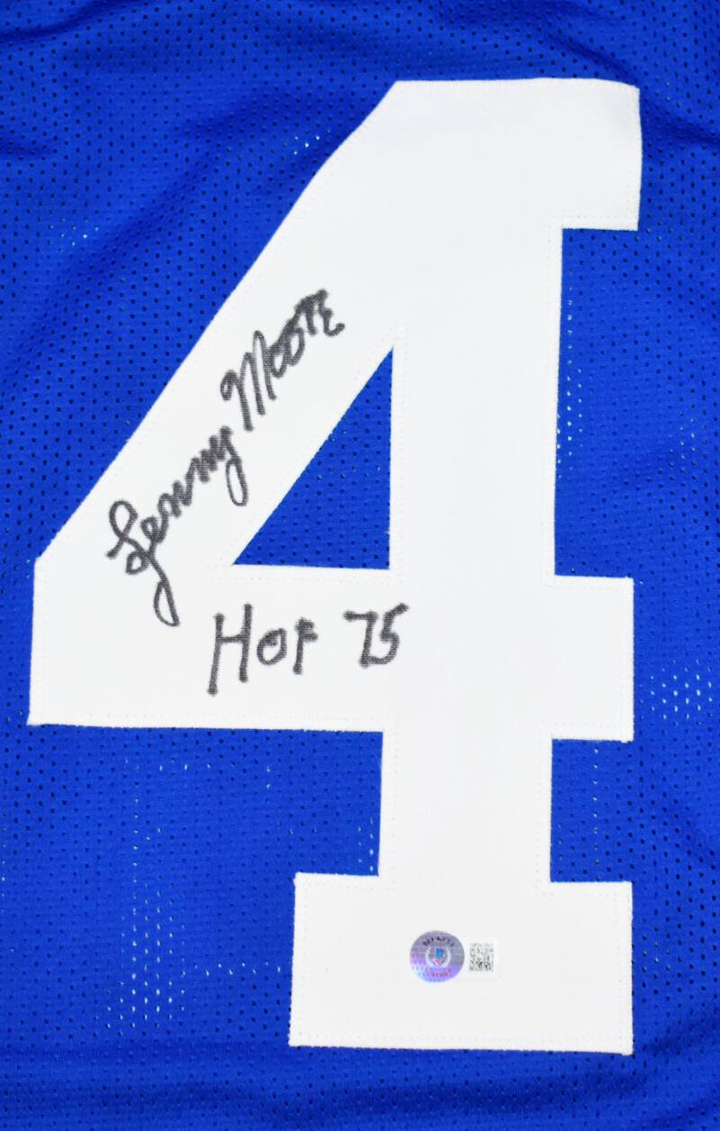 Lenny Moore Autographed Blue Pro Style Jersey w/HOF-Beckett W Hologram *Black*R2