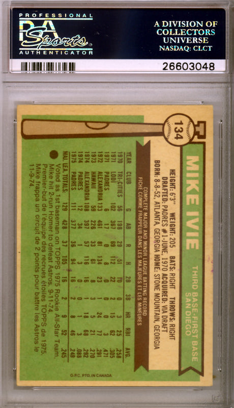 Mike Ivie Autographed 1976 O-Pee-Chee Card #134 San Diego Padres PSA/DNA #26603048
