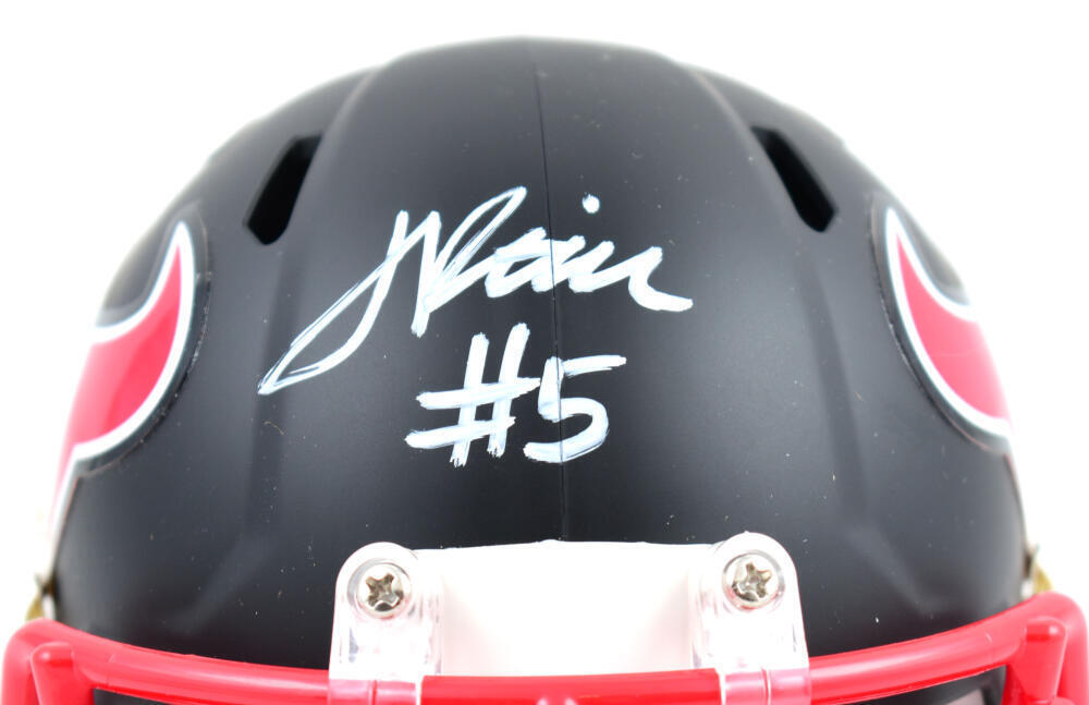 Jalen Pitre Autographed Texans Flat Black Speed Mini Helmet- Beckett W Hologram