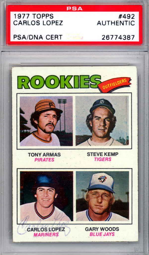 Carlos Lopez Autographed 1977 Topps Rookie Card #492 Seattle Mariners PSA/DNA #26774387