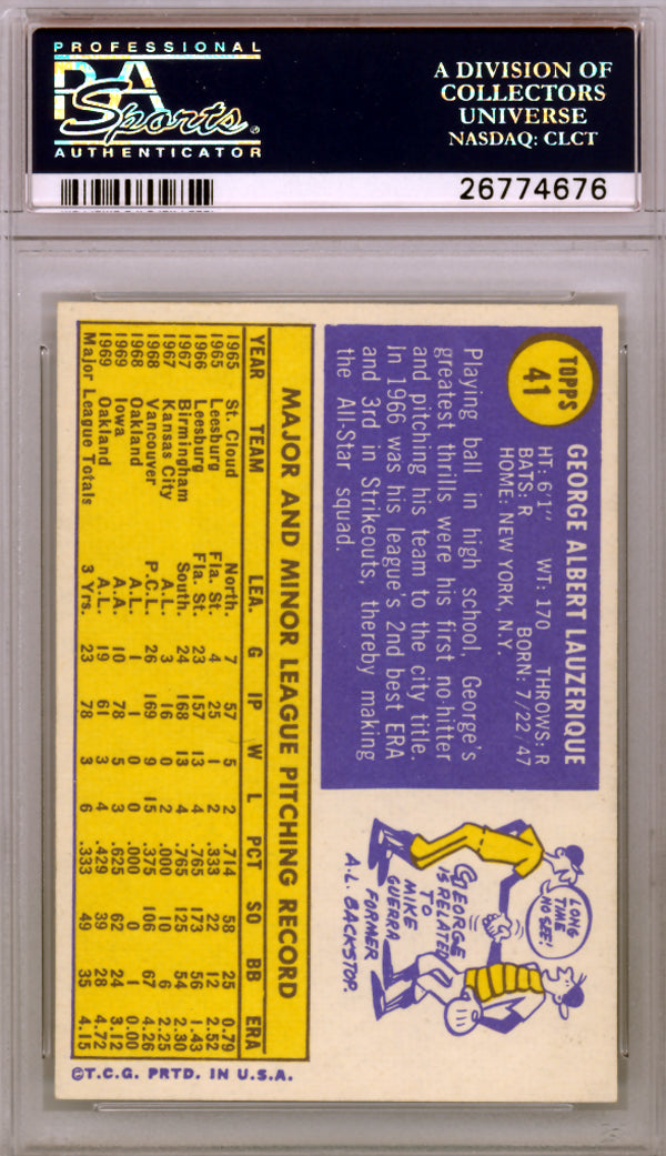 George Lauzerique Autographed 1970 Topps Card #41 Oakland A's PSA/DNA #26774676