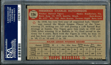 Fred Hutchinson Autographed 1952 Topps Card #126 Detroit Tigers PSA/DNA #26926177