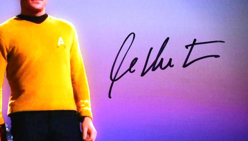 William Shatner Autographed Star Trek 16x20 Rock Photo - Beckett Hologram *Black