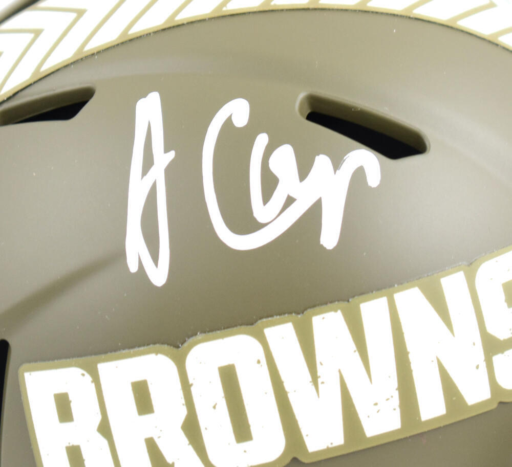Amari Cooper Signed Browns Salute to Service Speed Mini Helmet- Beckett W Holo