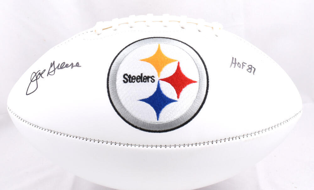 Joe Greene Pittsburgh Steelers Logo Football w/HOF - Beckett W Hologram *Black