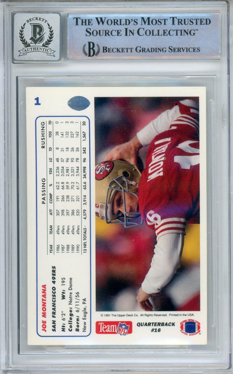 1991 Upper Deck Promos #1P Joe Montana Auto San Francisco 49ers BGS Autograph 10