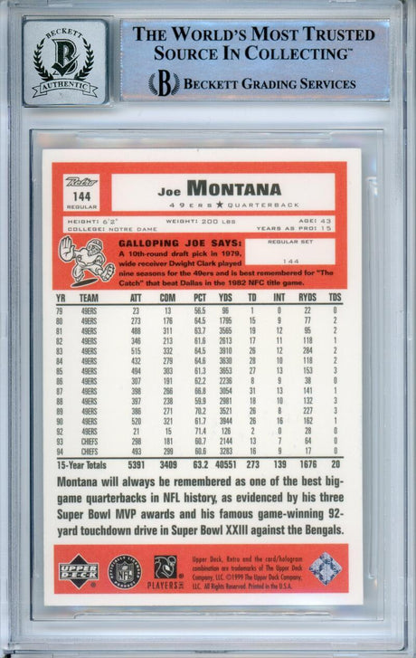 1999 Upper Deck Retro #144 Joe Montana Auto San Francisco 49ers BGS Autograph 10
