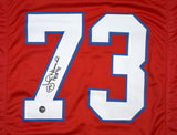 John Hannah Autographed Red Pro Style Jersey w/HOF - Prova *Black