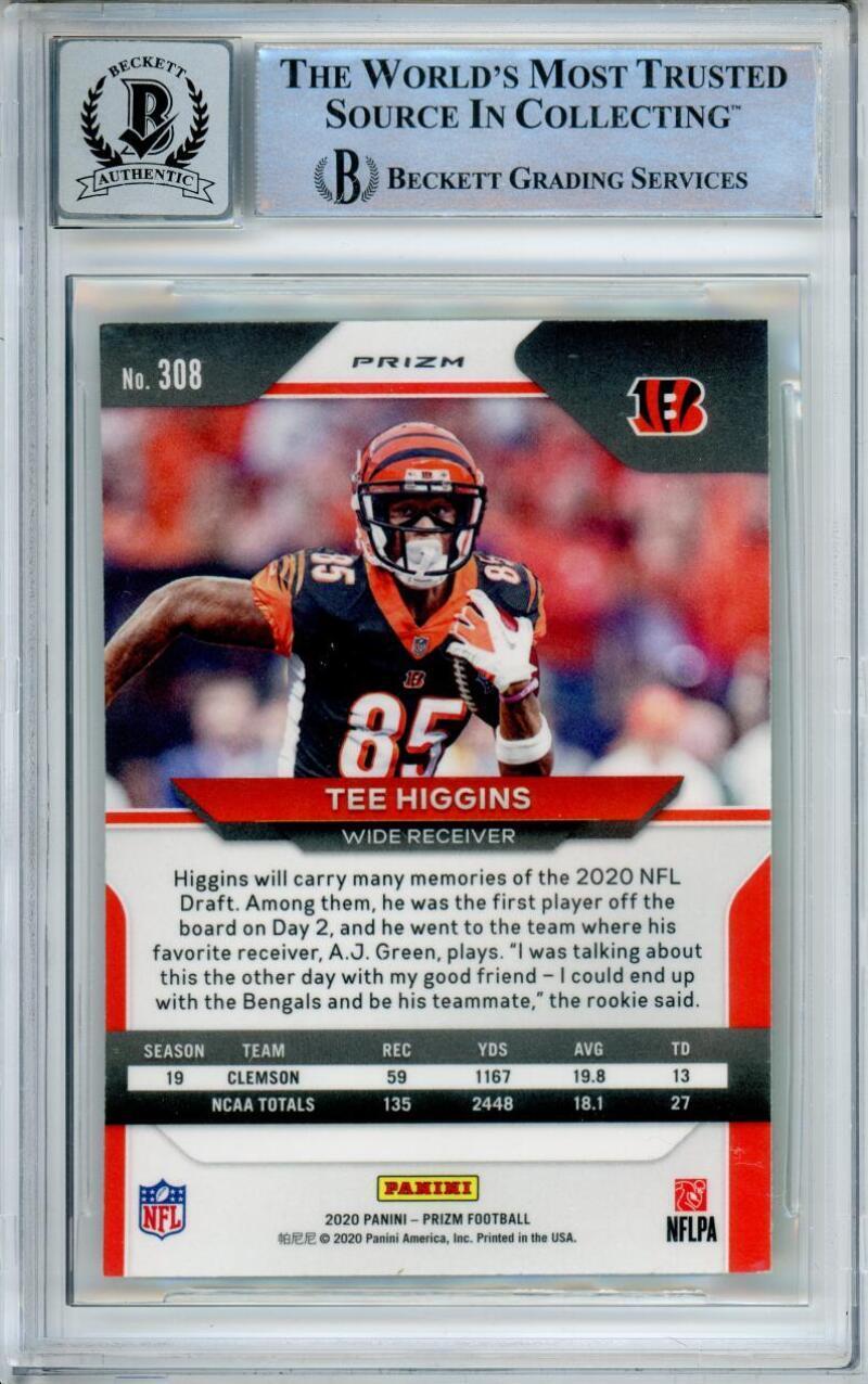 2020 Panini Prizm Neon Green Pulsar #308 Tee Higgins Bengals BGS Autograph 10
