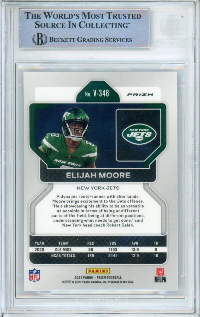 2021 Panini Prizm Silver Rookie Variations #346 Elijah Moore Jets BGS Auto 10