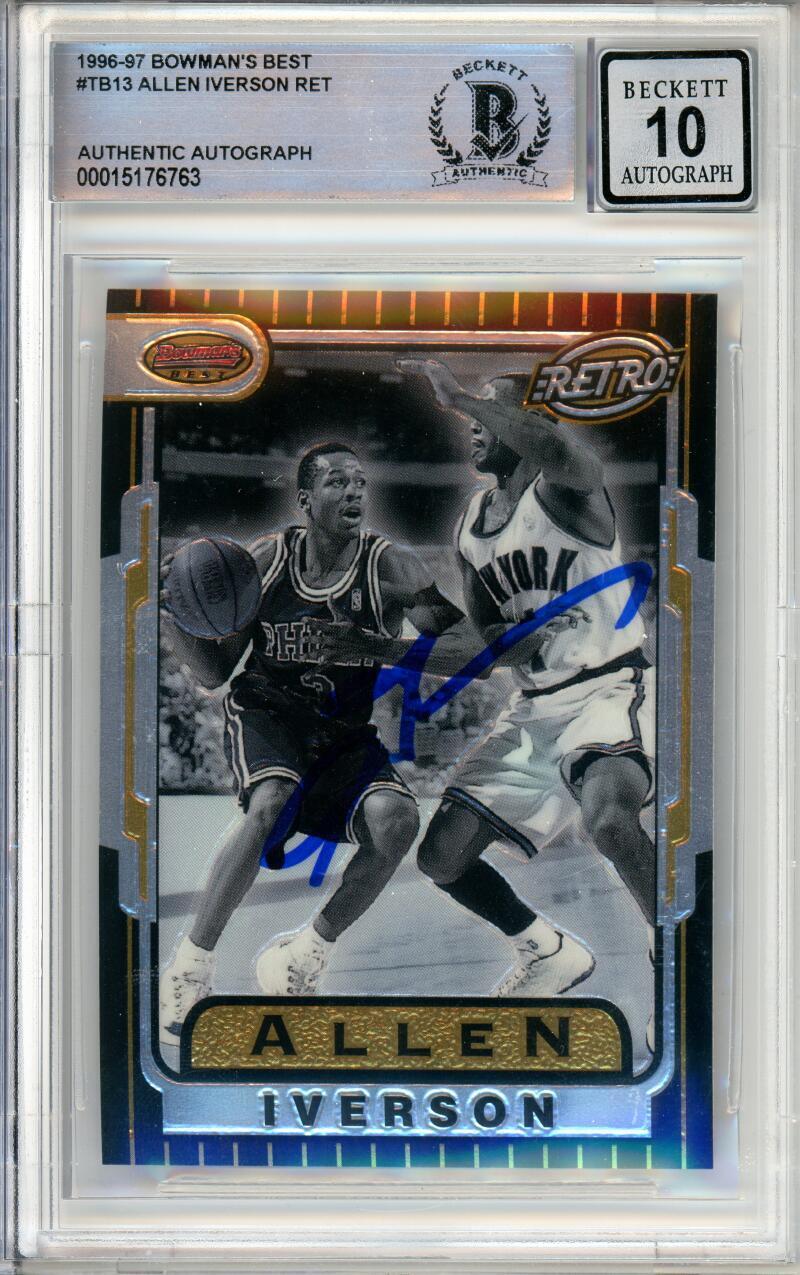 1996-97 Bowman's Best Retro #TB13 Allen Iverson RC 76ers BGS Autograph 10