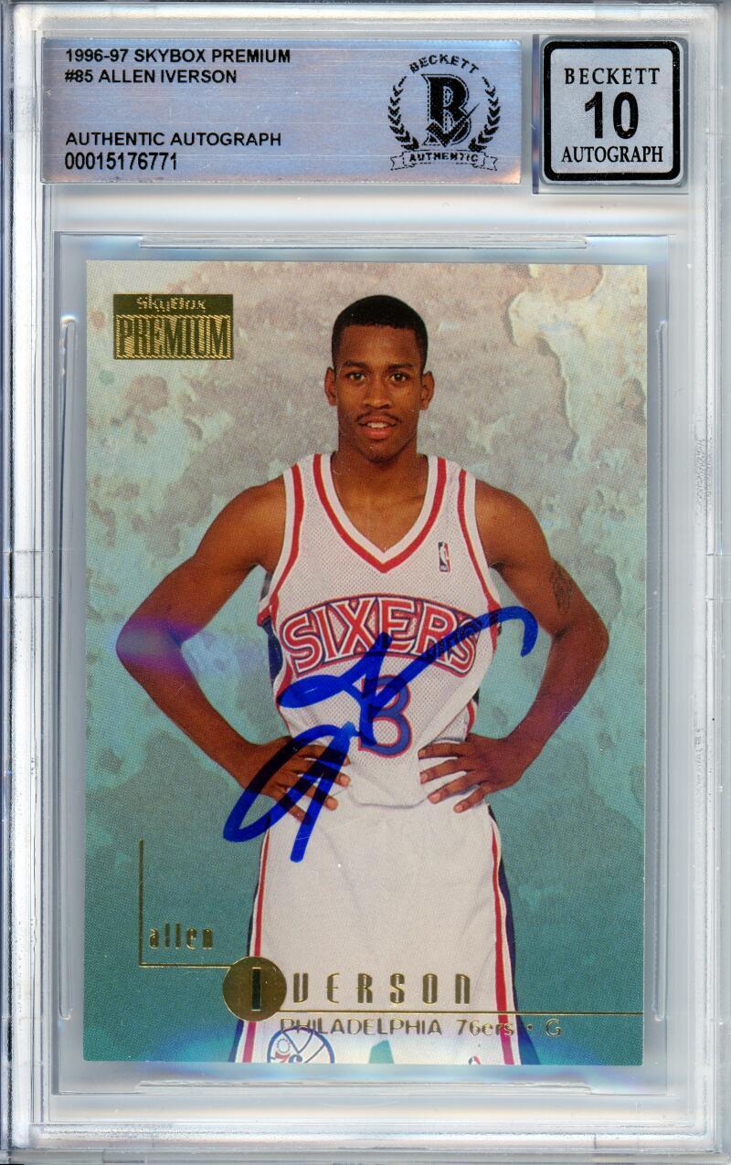 1996-97 Skybox Premium #85 Allen Iverson RC 76ers BGS Autograph 10