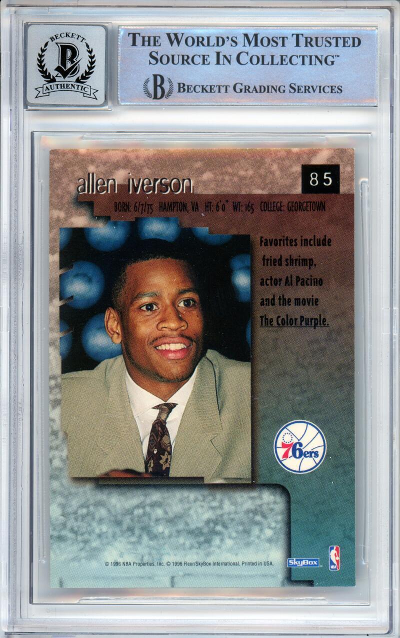1996-97 Skybox Premium #85 Allen Iverson RC 76ers BGS Autograph 10