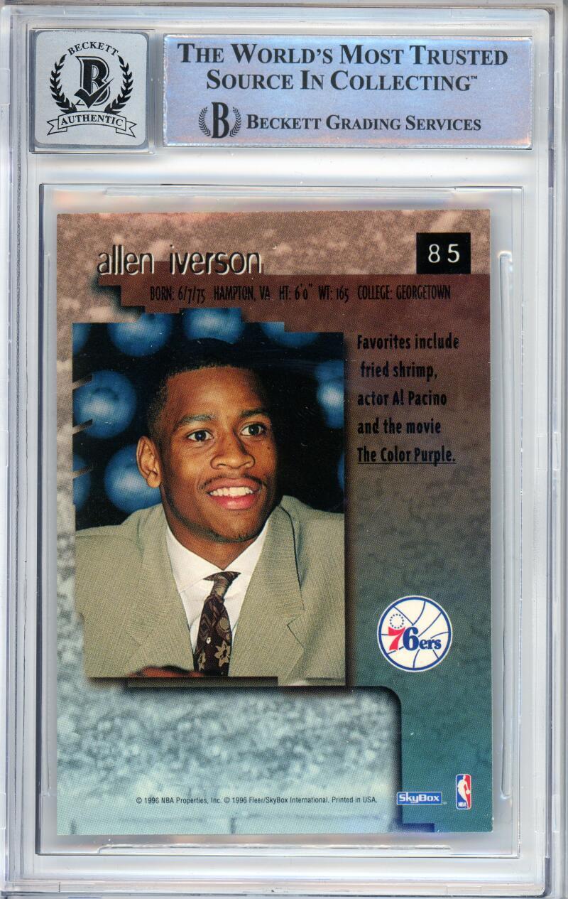 1996-97 Skybox Premium #85 Allen Iverson RC 76ers BGS Autograph 10