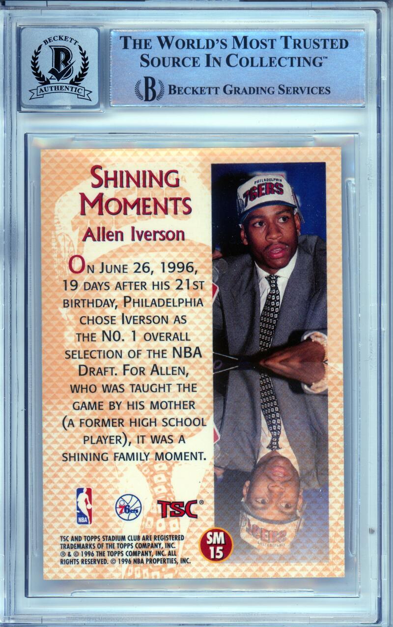 1996-97 Stadium Club Shining Moments #SM15 Allen Iverson RC 76ers BGS Auto 10