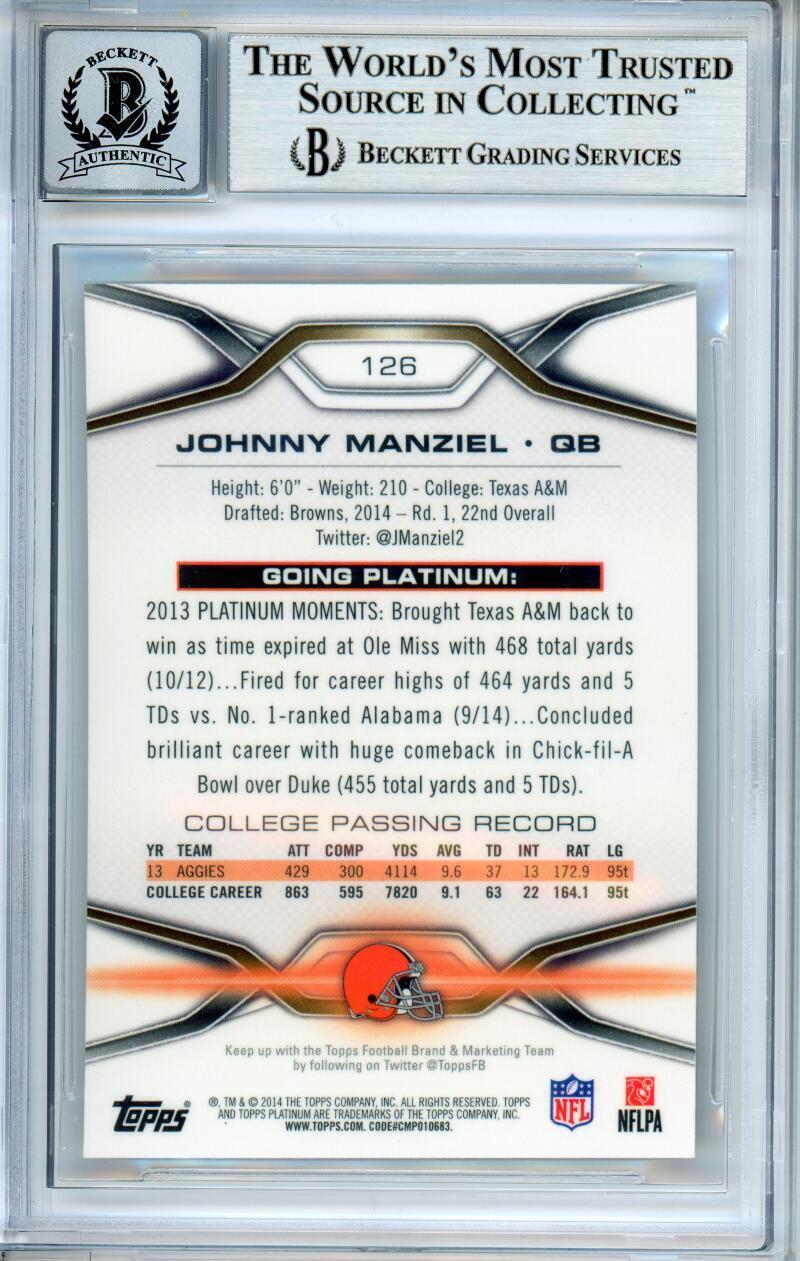 2014 Topps Platinum #126 Johnny Manziel RC Cleveland Browns BGS Autograph 10
