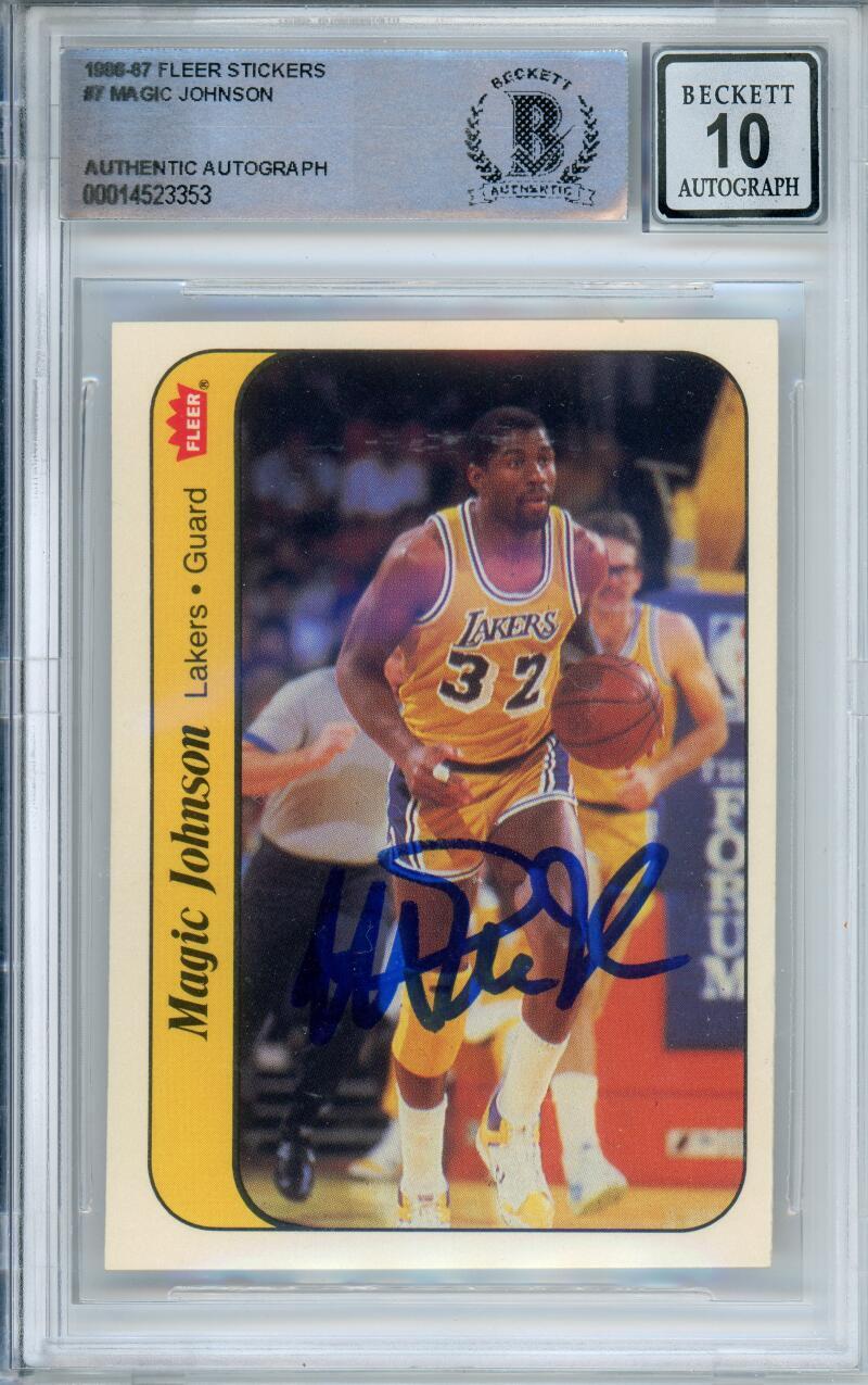 1986-87 Fleer Stickers #7 Magic Johnson Lakers BGS Autograph 10