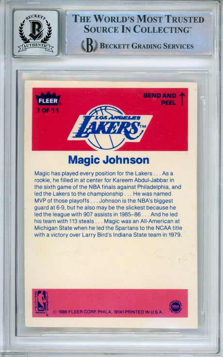 1986-87 Fleer Stickers #7 Magic Johnson Lakers BGS Autograph 10