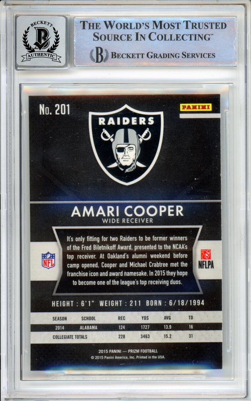 2015 Panini Prizm #201A Amari Cooper RC Raiders BGS Autograph 10