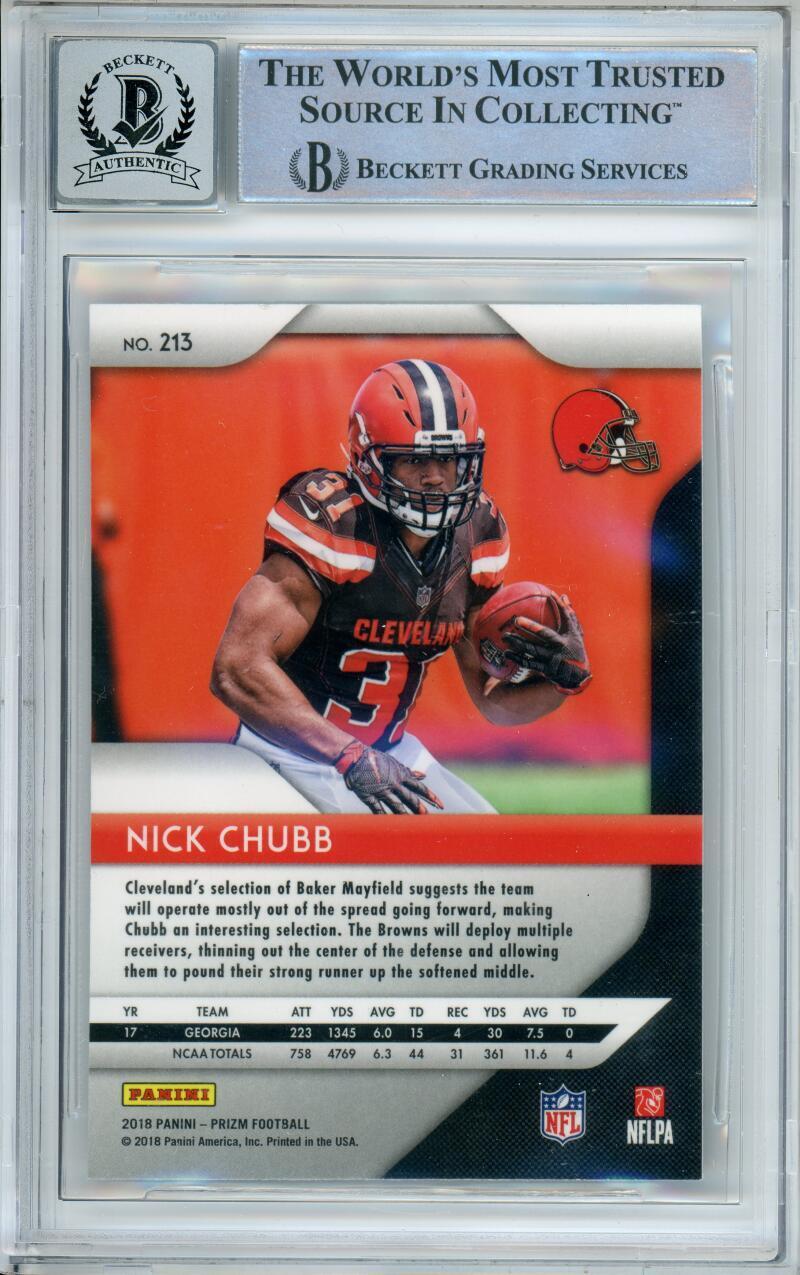 2018 Panini Prizm #213 Nick Chubb RC Cleveland Browns BGS Autograph 10