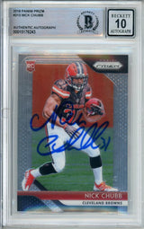 2018 Panini Prizm #213 Nick Chubb RC Cleveland Browns BGS Autograph 10
