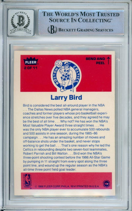 1986-87 Fleer Stickers #2 Larry Bird Boston Celtics BGS Autograph 10
