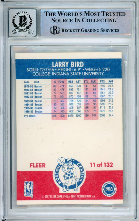 1987-88 Fleer #11 Larry Bird Boston Celtics BGS Autograph 10