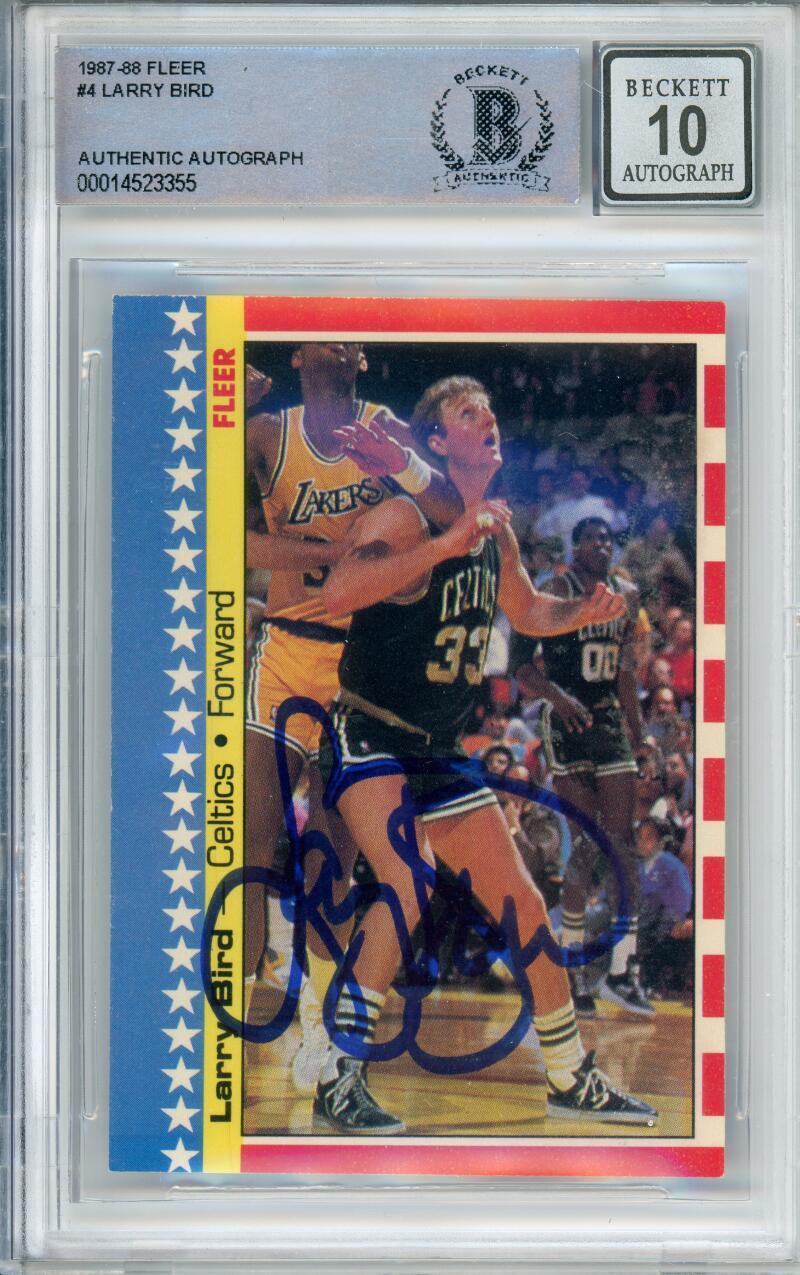 1987-88 Fleer Sticker #4 Larry Bird Boston Celtics BGS Autograph 10