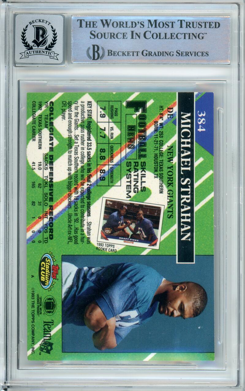 1993 Topps Stadium Club #384A Michael Strahan RC New York Giants BGS Auto 10