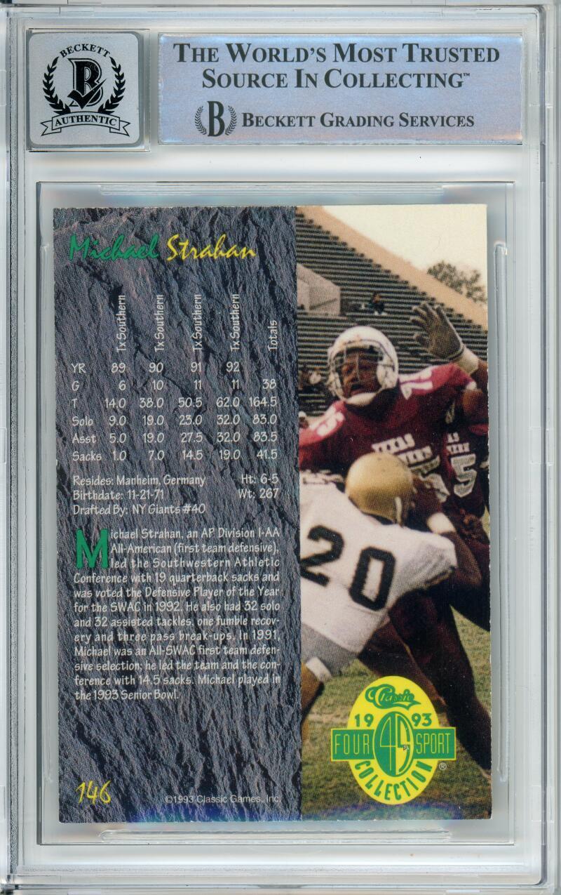 1993 Classic Four Sport #146 Michael Strahan RC New York Giants BGS Autograph 10