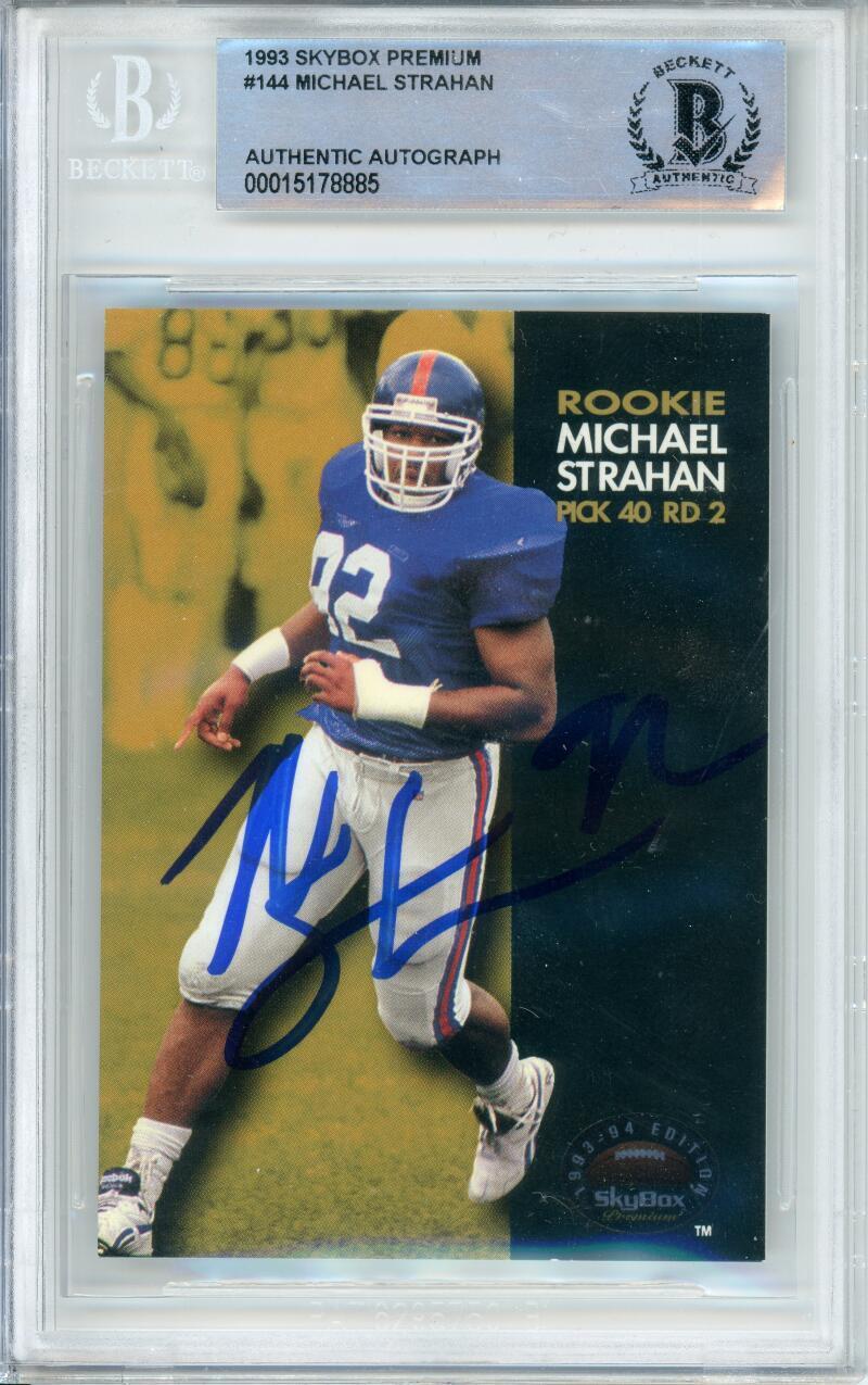 1993 Skybox Premium #144 Michael Strahan RC New York Giants BGS Autograph 10