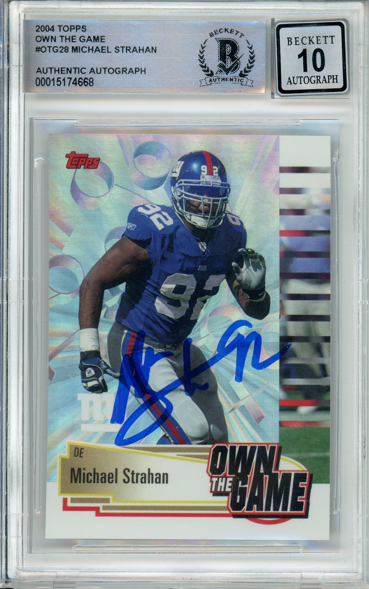 2004 Topps Own The Game #OTG28 Michael Strahan Giants BGS Autograph 10