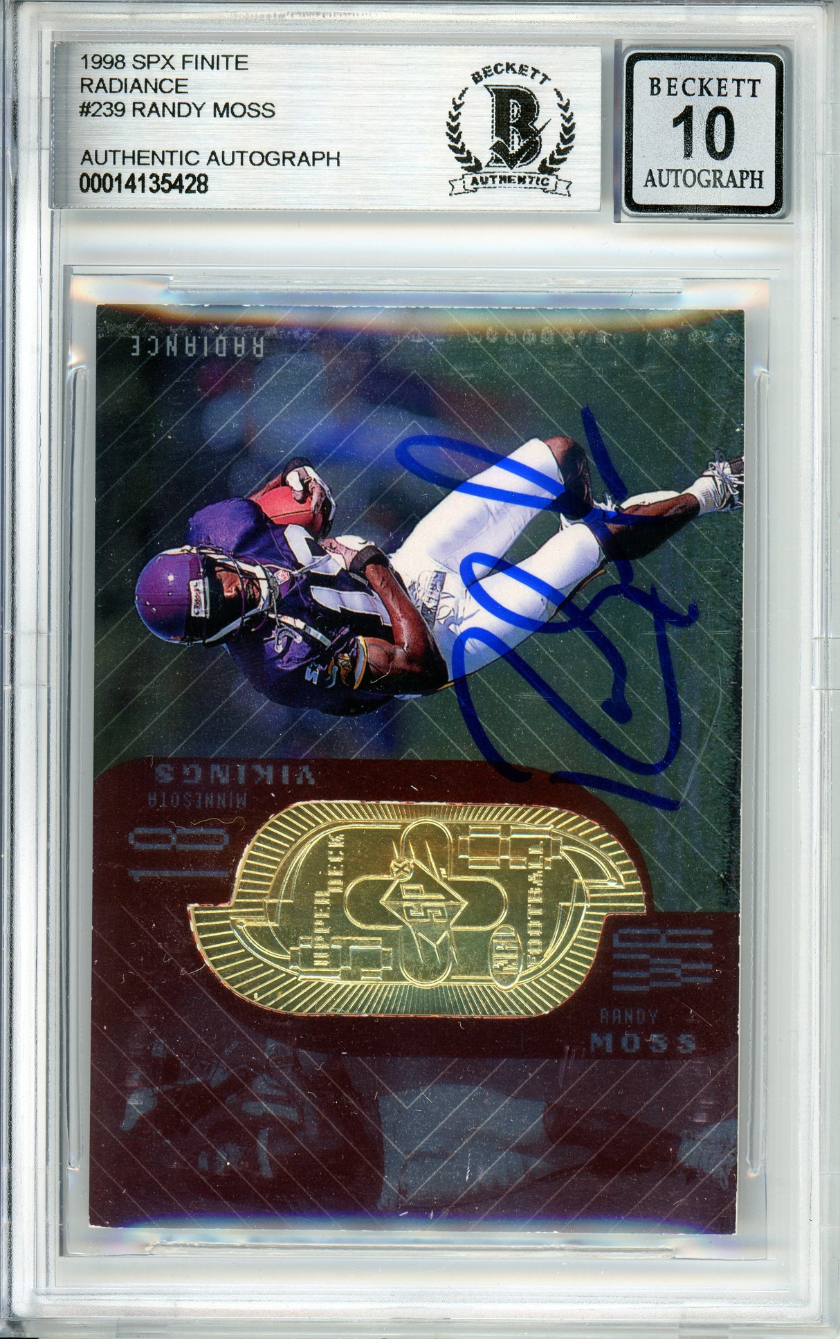 1998 SPX Finite Radiance #239 Randy Moss RC Minnesota Vikings BGS Autograph 10
