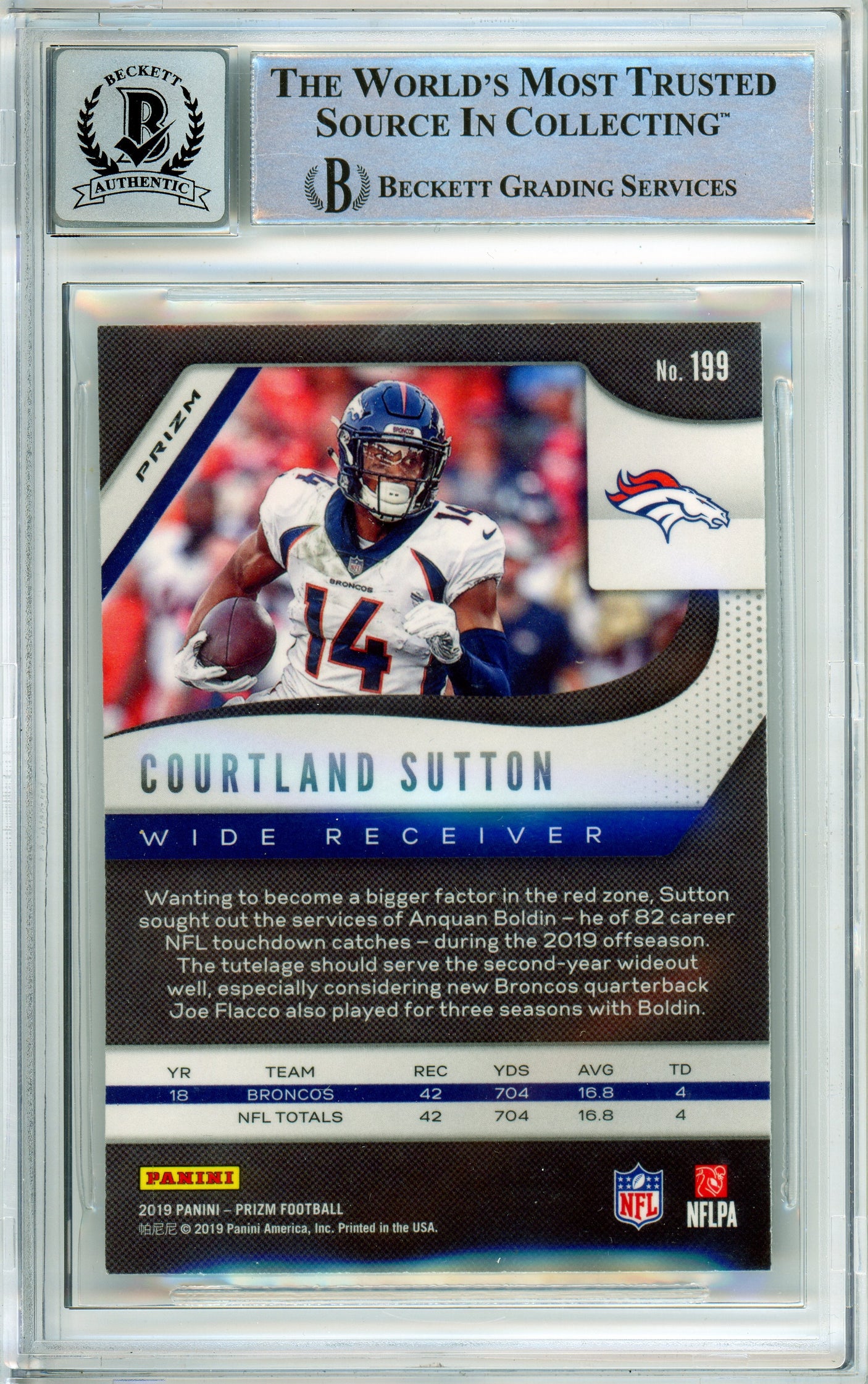 2019 Panini Prizm Silver #199 Courtland Sutton Broncos BGS Autograph 10