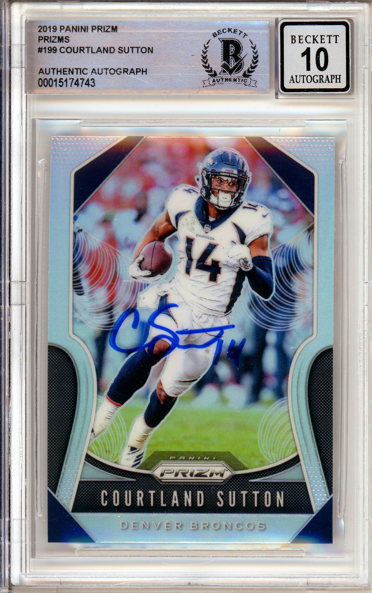 2019 Panini Prizm Silver #199 Courtland Sutton Broncos BGS Autograph 10