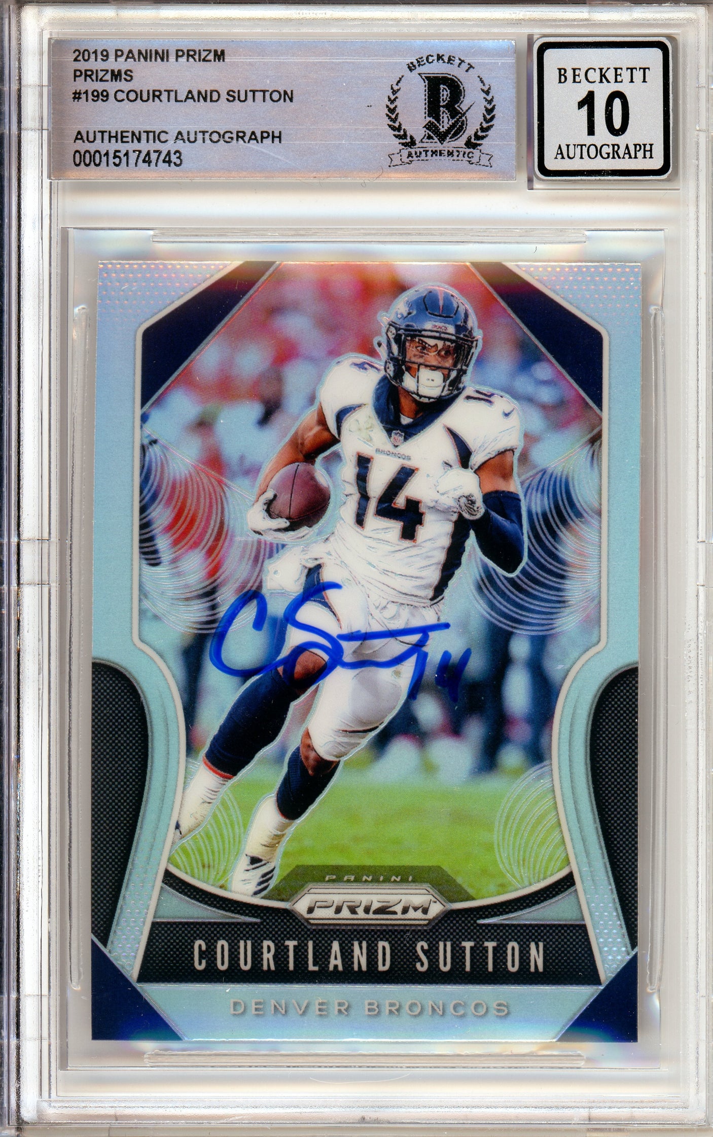 2019 Panini Prizm Silver #199 Courtland Sutton Broncos BGS Autograph 10