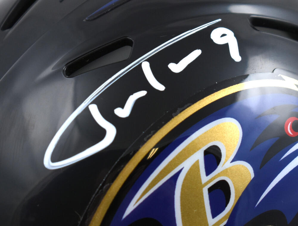 Justin Tucker Signed Baltimore Ravens Speed Mini Helmet- Beckett W Holo *White