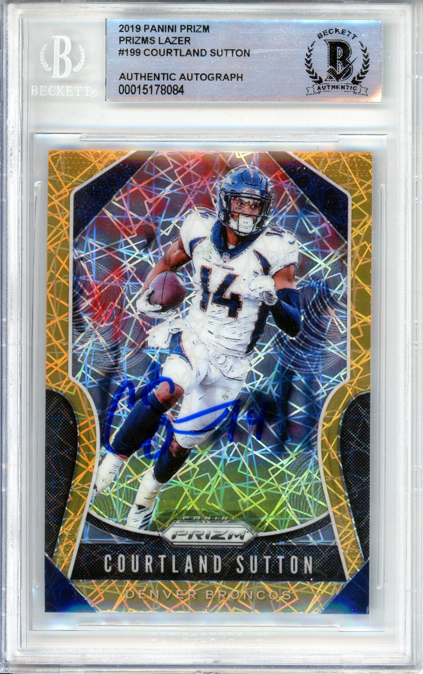 2019 Panini Prizm Orange Lazer #199 Courtland Sutton Broncos BGS Autograph 10