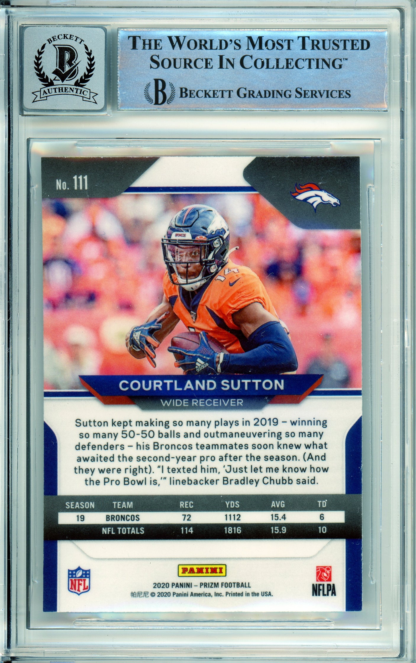 2020 Panini Prizm #111 Courtland Sutton Broncos BGS Autograph 10