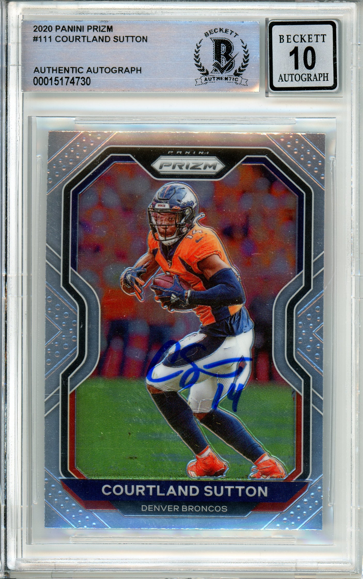 2020 Panini Prizm #111 Courtland Sutton Broncos BGS Autograph 10