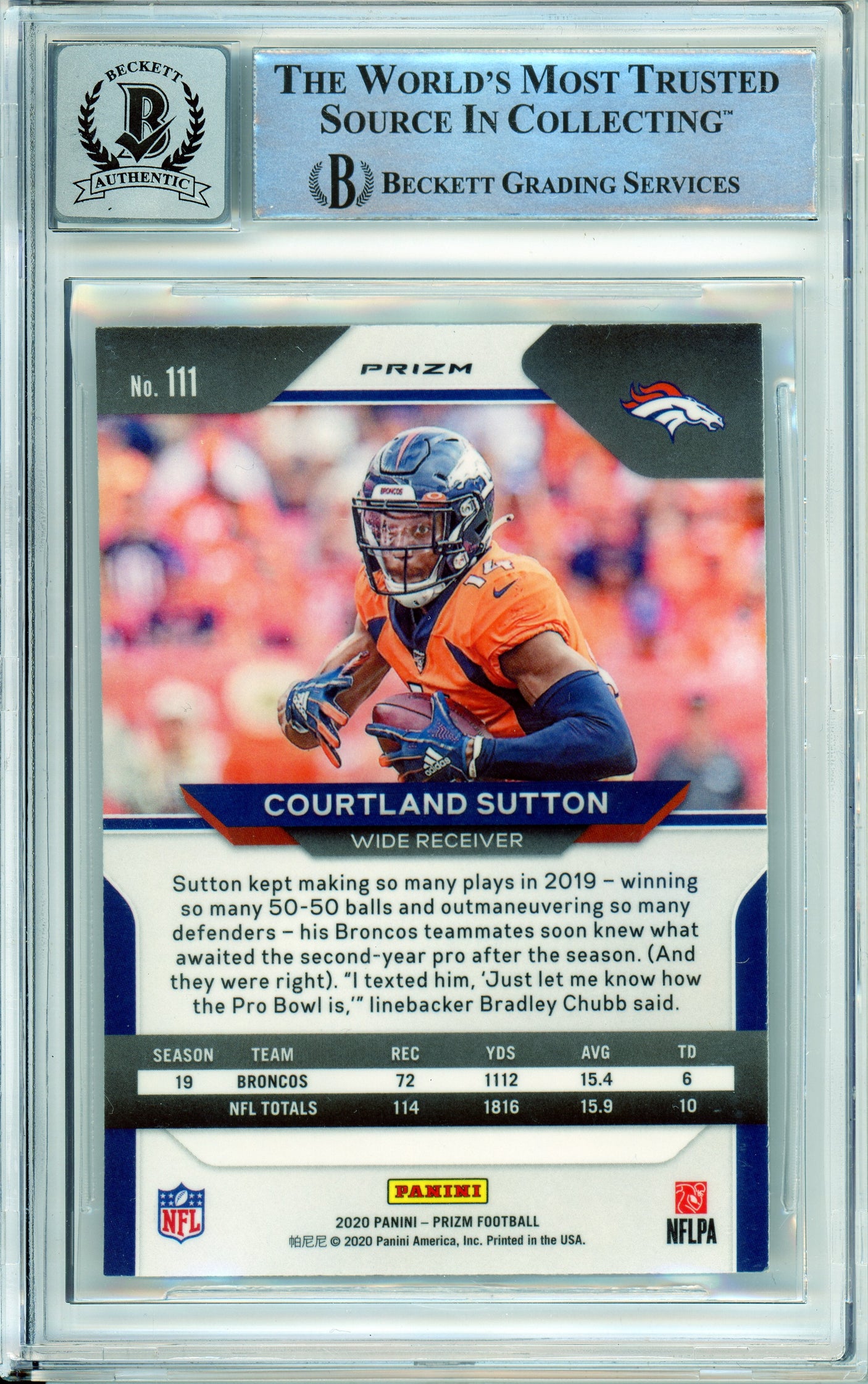 2020 Panini Prizm Silver #111 Courtland Sutton Broncos BGS Autograph 10