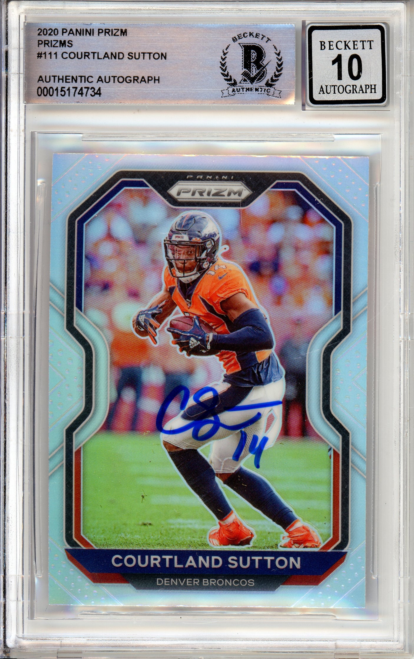 2020 Panini Prizm Silver #111 Courtland Sutton Broncos BGS Autograph 10