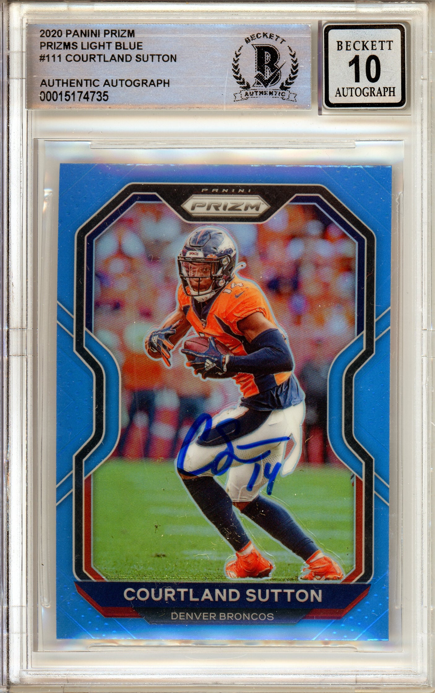 2020 Panini Prizm Light Blue #111 Courtland Sutton Broncos BGS Autograph 10