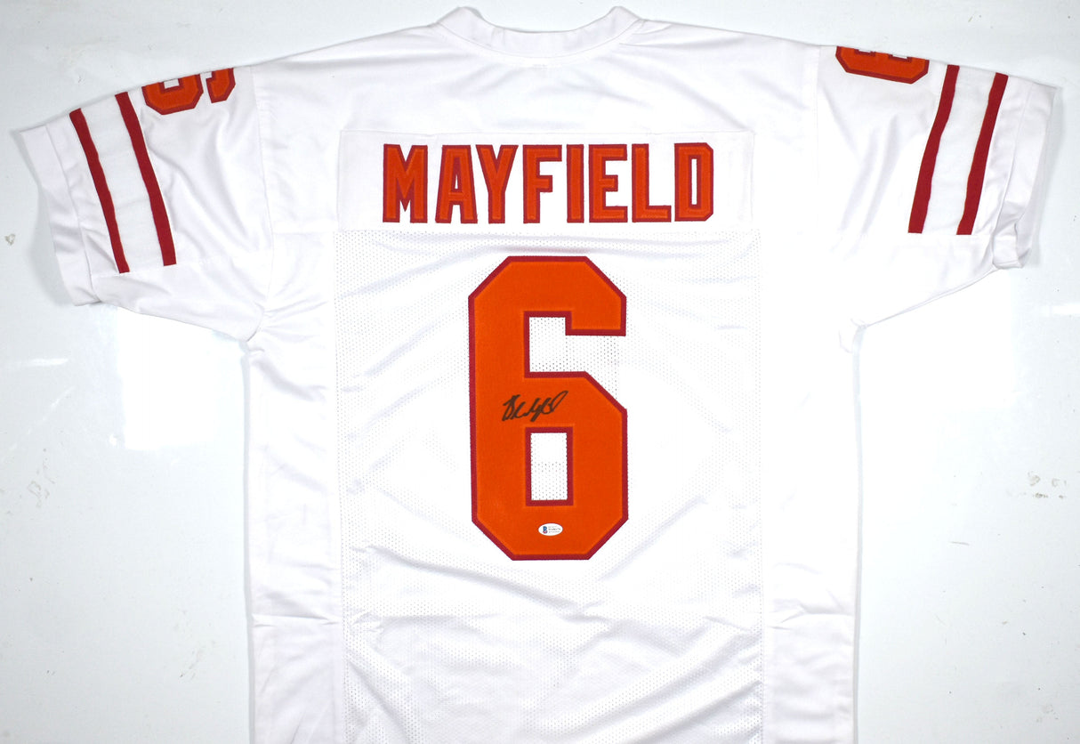 Baker Mayfield Autographed White Pro Style Jersey- Beckett W *Black