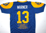 Kurt Warner Autographed Blue Yellow Pro Style STAT Jersey-Beckett W Hologram
