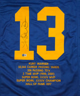 Kurt Warner Autographed Blue Yellow Pro Style STAT Jersey-Beckett W Hologram