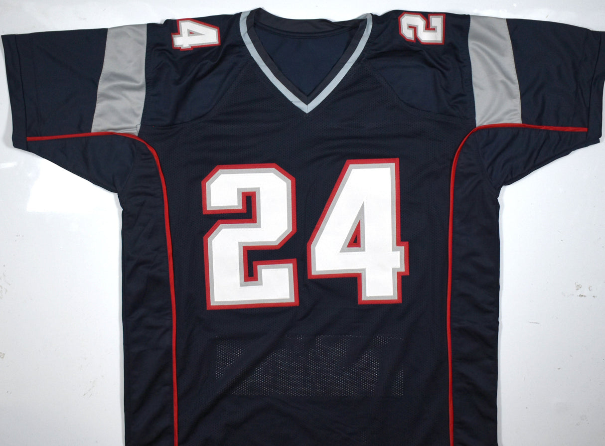 Ty Law Autographed Blue Pro Style STAT Jersey - Beckett W Hologram *Black
