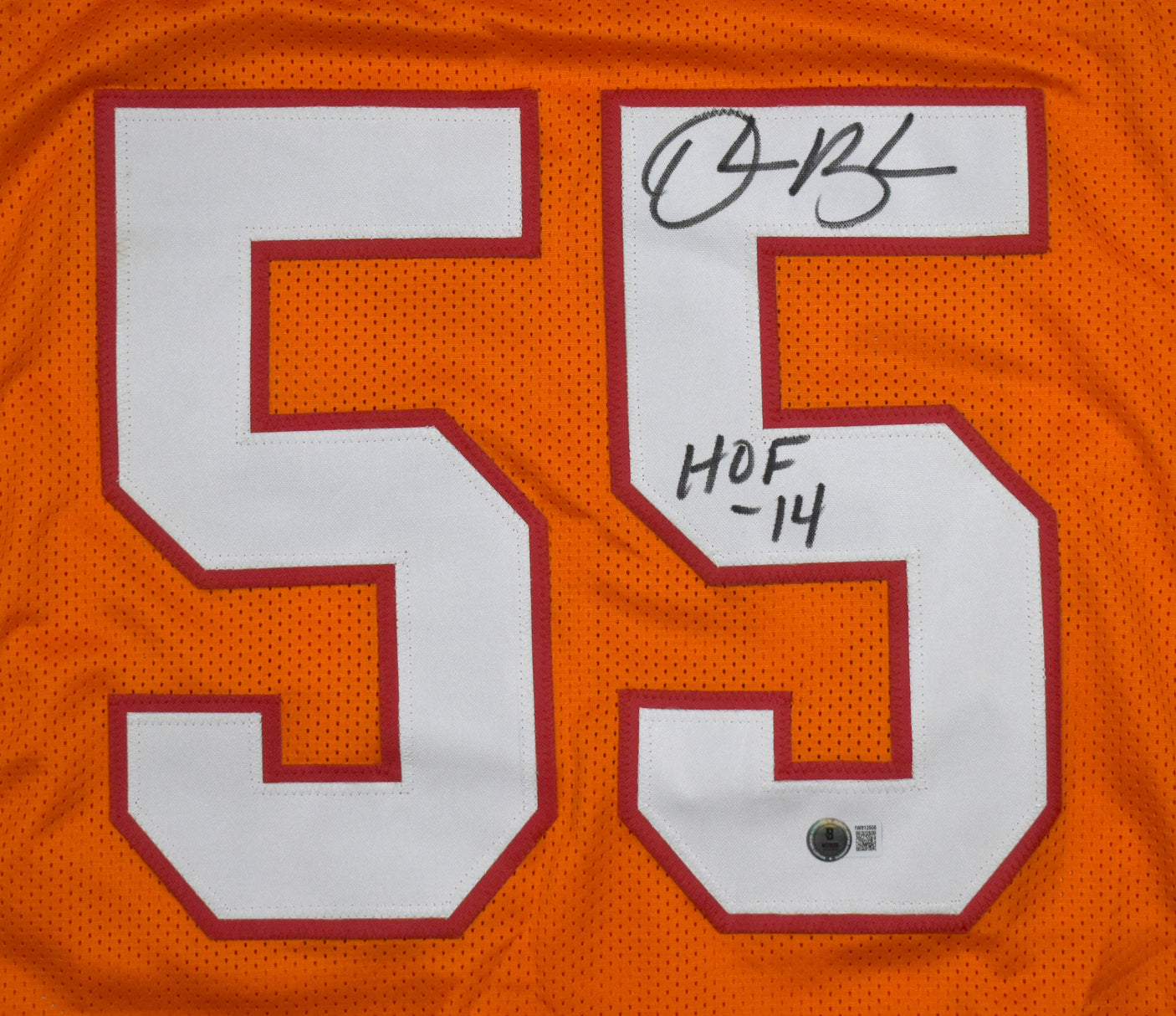 Derrick Brooks Autographed Orange Pro Style Jersey w/HOF- Beckett W Hologram