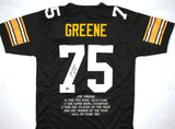 Joe Greene Autographed Black Pro Style STAT Jersey w/ HOF-Beckett W Hologram