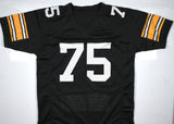 Joe Greene Autographed Black Pro Style STAT Jersey w/ HOF-Beckett W Hologram